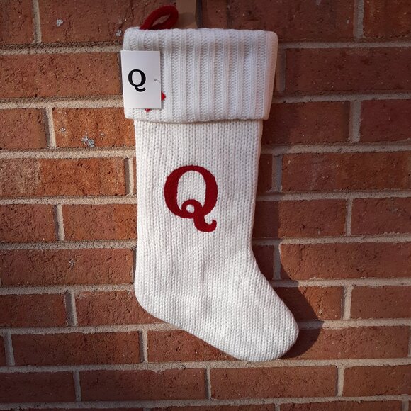 Knit Monogram Christmas Stocking - White - Letter Q - Picture 4 of 5